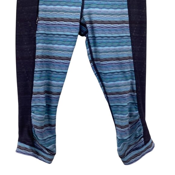 Lululemon Womens Stop At Nothing Crop Stripe Leggings Size 4 Blue‎ & Black Mesh - Picture 4 of 8
